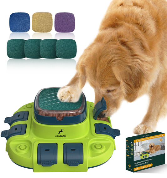 Dog Puzzle, 3-in-1 Dog Interactive Toy: Puzzle, Slow Feeder Bowls & Nail File Green