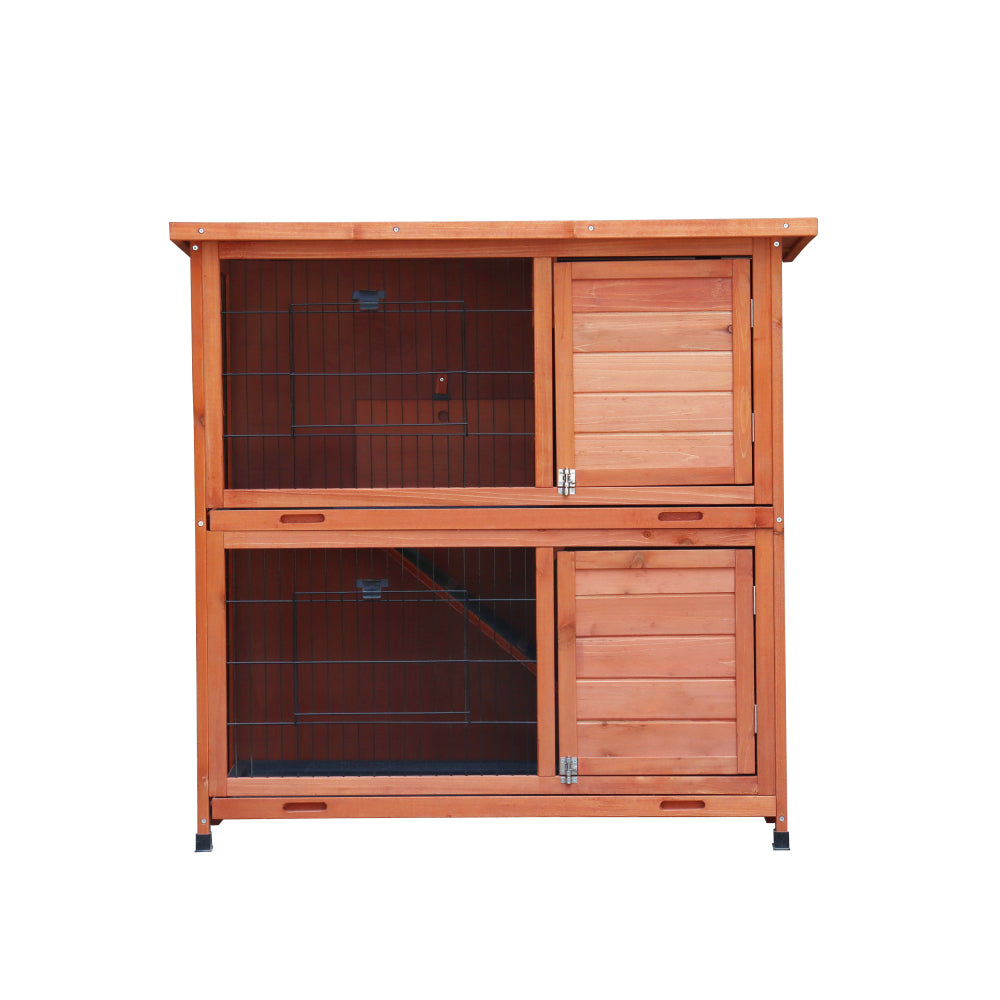 Rabbit Hutch Outdoor, 2-Story Rabbit Cage, Bunny Cage with 2 Removable No-Leak Trays,Non-Slip Ramp, Waterproof Roof