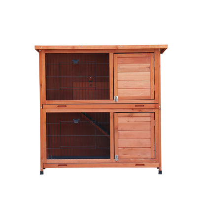 Rabbit Hutch Outdoor, 2-Story Rabbit Cage, Bunny Cage with 2 Removable No-Leak Trays,Non-Slip Ramp, Waterproof Roof