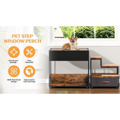 Pet Step Window Perch,Bunk Beds Window Perch for Dogs Bedside Lounge Elevated Dog Bed Multi-Level Platform with Sponge