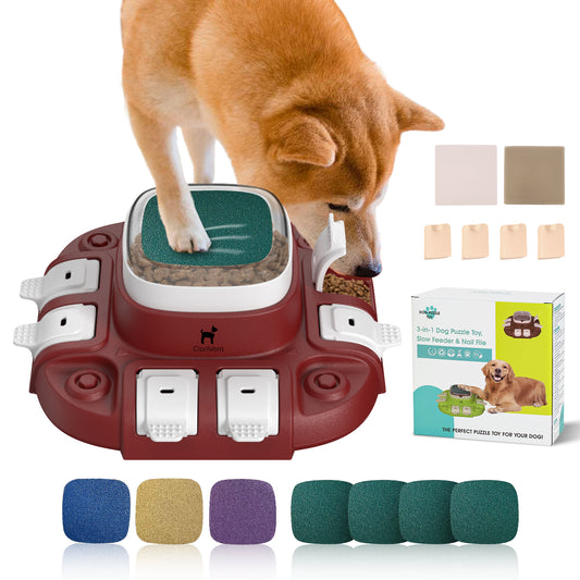 Dog Puzzle, 3-in-1 Dog Interactive Toy: Puzzle, Slow Feed & Dog Nail File Red