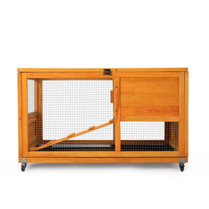2-Tier Rabbit Hutch on Wheels, Bunny Cage with Run, Doors, Ramp, Openable Roof, Easy-to-Clean Tray, Pet House for Guinea Pigs Sm