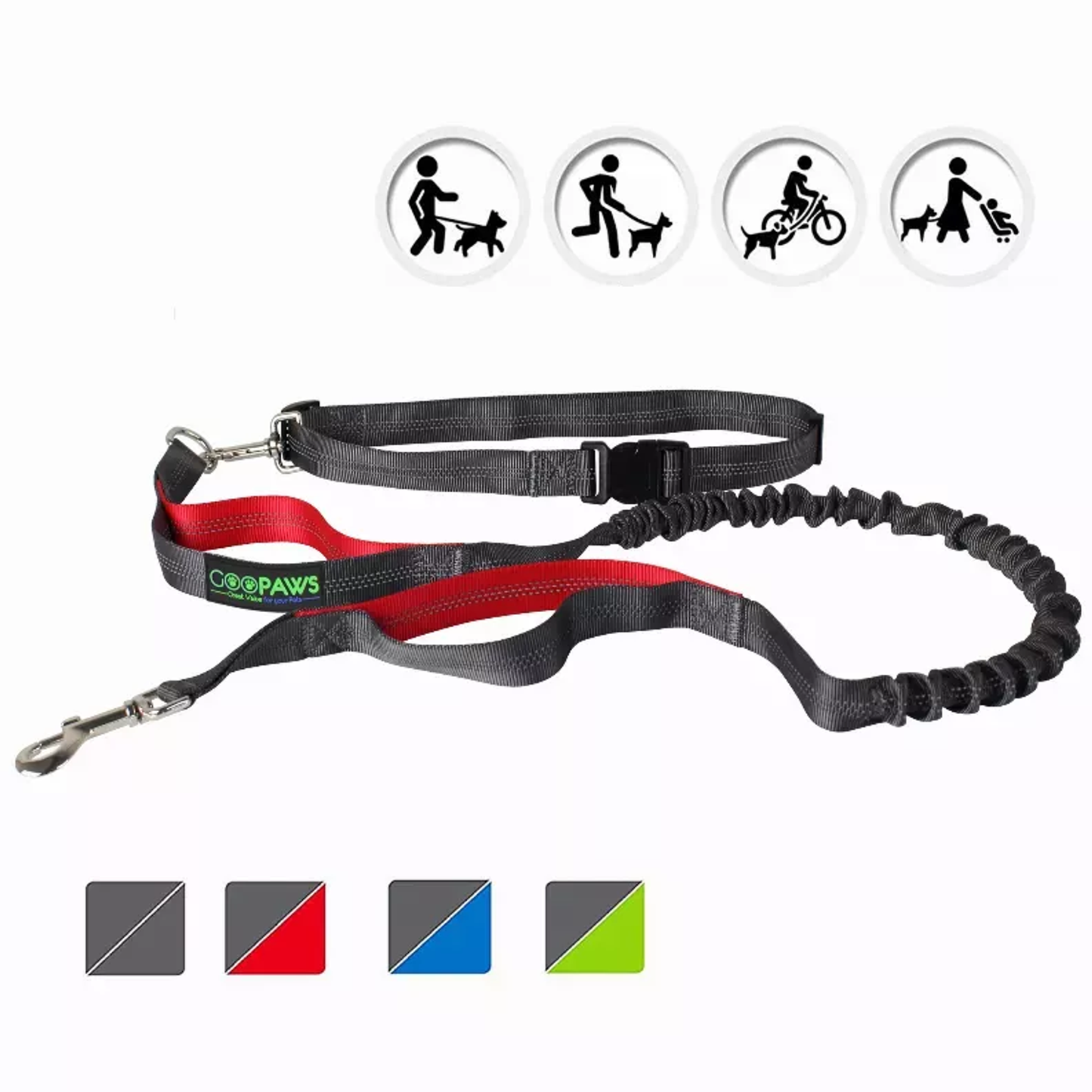 TD JESPET Dual Handle Waist Leash for Medium Large Dogs Hand-Free Running Reflective Bungee Adjustable for Durable Exercise