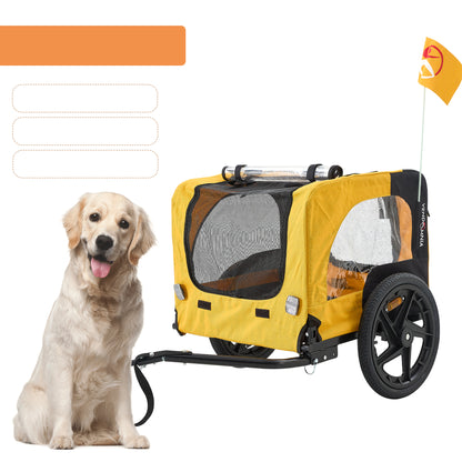 Yellow Outdoor Heavy-Duty Foldable Pet Stroller Practical Dog Carrier with Bicycle Tow Fashionable Oxford Fabric for Dogs & Cats