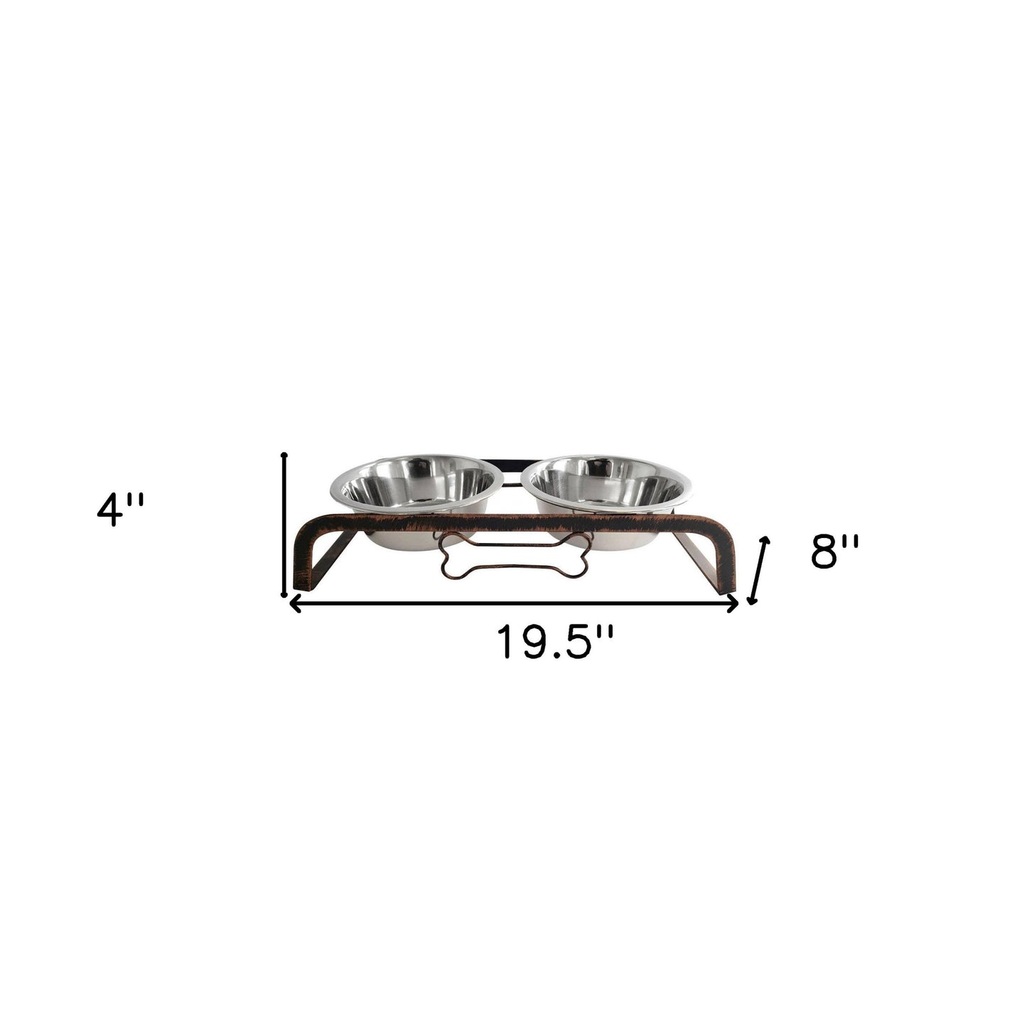 HMS Rustic 32oz Two Bowl Dog Feeding Station Elevated Stainless Steel for Camping Travel Party Cats & Animals Battery Powered