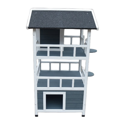Wooden Outside Cat Shelter Weatherproof Large Outdoor Cat House with Escape Door