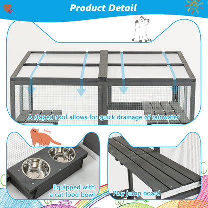 Outdoor Wooden Cat Catio - Large Solid Wood Cat Cage Playpen with 2 Jumping Platforms & 7 Napping Houses