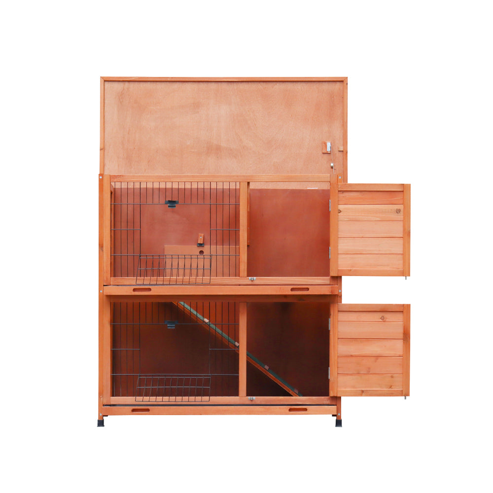 Rabbit Hutch Outdoor, 2-Story Rabbit Cage, Bunny Cage with 2 Removable No-Leak Trays,Non-Slip Ramp, Waterproof Roof