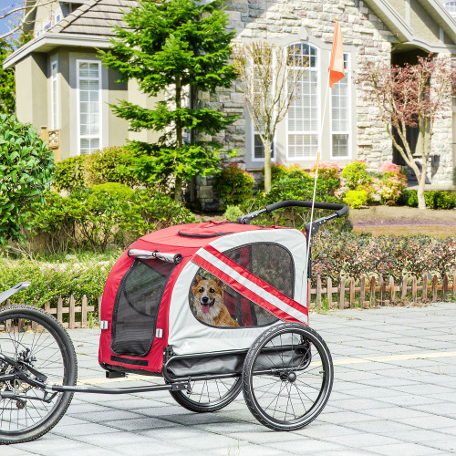 Aosom 2-in-1 Bike Trailer for Small Dogs Weather-Strong Bicycle Stroller with Red FCJ Attachment High Road-Vi