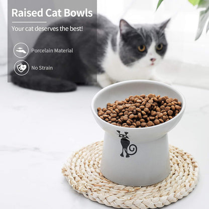 Tilted Raised Cat Food and Water Bowl Set,Elevated Slanted Cat Feeder Bowls,Ceramic Pet Bowls,Protect Pet'S Spine,Backflow Prevention,2 Pack(White&Grey)