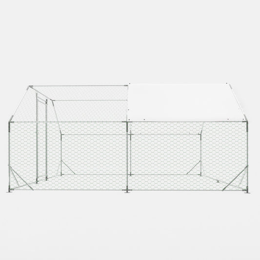 10 ft. x 13 ft. Galvanized Large Metal Walk in Chicken Coop Cage Farm Poultry Run Hutch Hen House