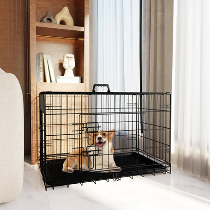 Dog Crate, 48 Inch Large Dog Cage with Divider and Plastic Leak-Proof Pan Tray, Double Door Folding Metal Wire Cage for Indoor
