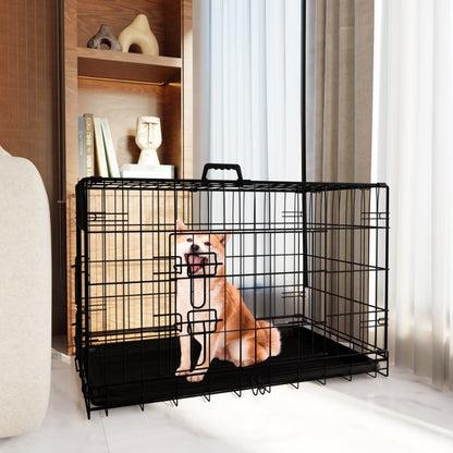 Dog Crate, 48 Inch Large Dog Cage with Divider and Plastic Leak-Proof Pan Tray, Double Door Folding Metal Wire Cage for Indoor