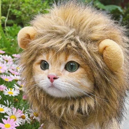 Lion Head Costume for Cats and Small Dogs with Soft Comfortable Material and Adjustable Fit for Winter Pet Apparel