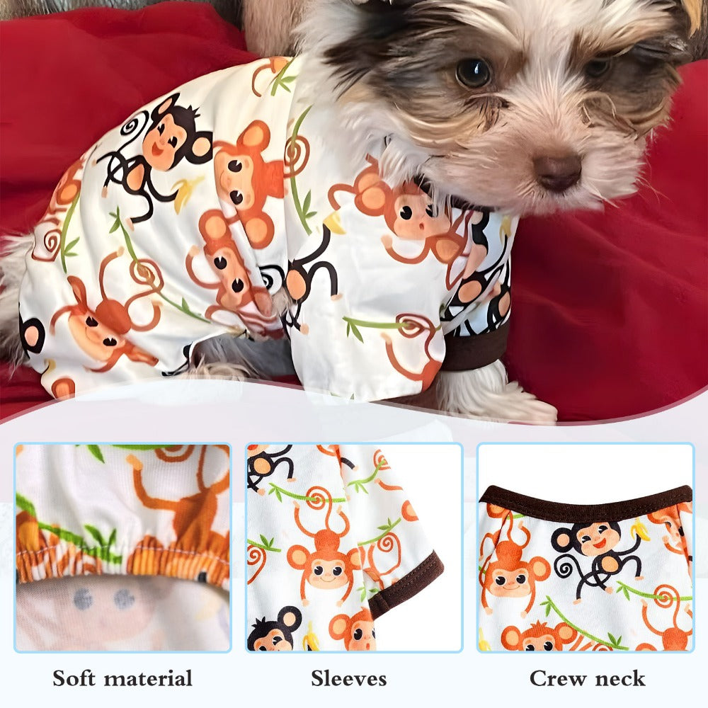Dog Jumpsuit Cute Cartoon Animal Print Velvet Puppy Warm Clothes