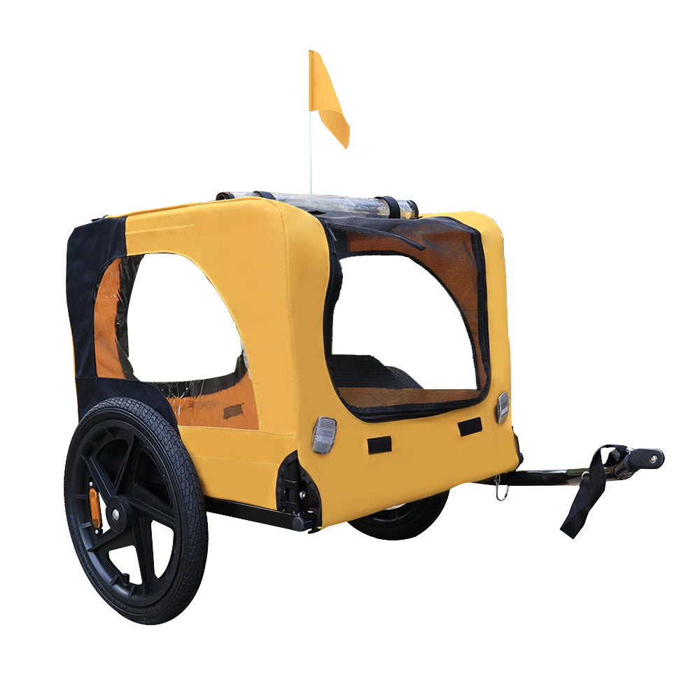Yellow Outdoor Heavy-Duty Foldable Pet Stroller Practical Dog Carrier with Bicycle Tow Fashionable Oxford Fabric for Dogs & Cats