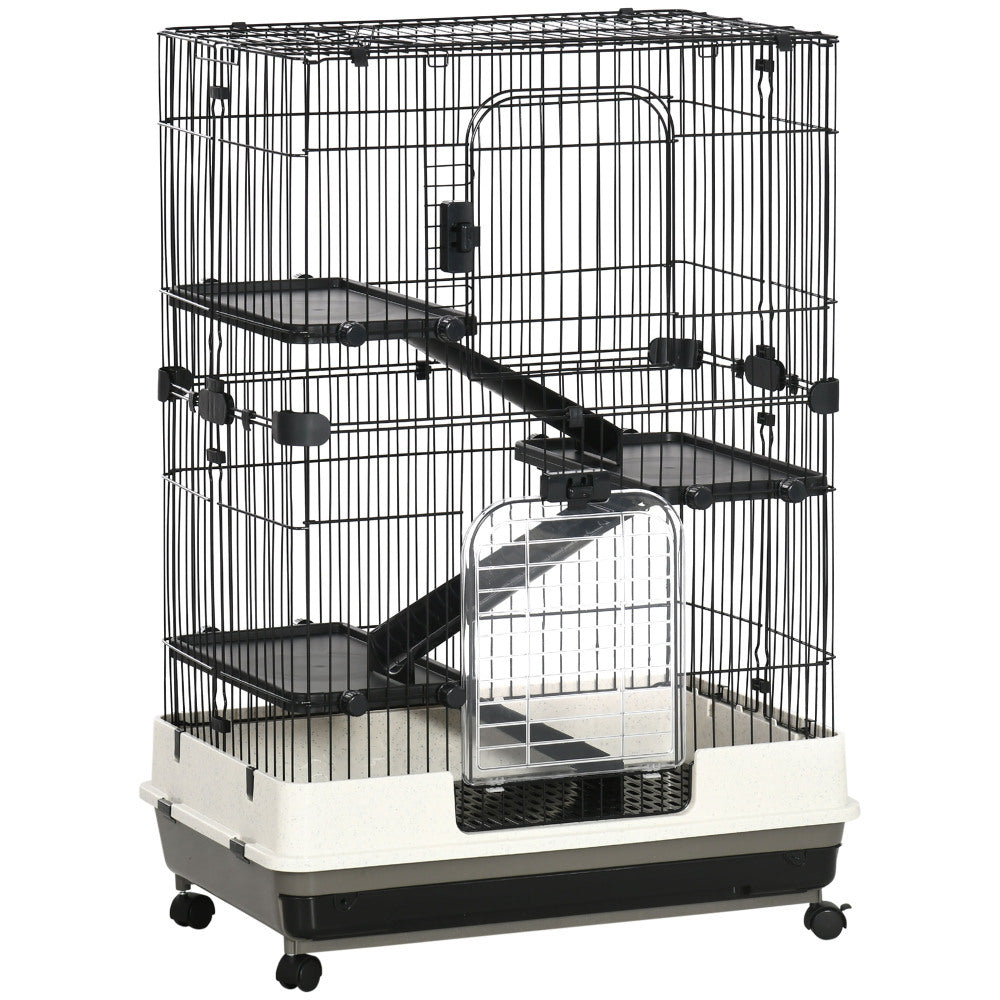 4-Level Small Animal Cage Rabbit Hutch with Wheels, Removable Tray, Platform and Ramp for Bunny, Chinchillas