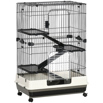 4-Level Small Animal Cage Rabbit Hutch with Wheels, Removable Tray, Platform and Ramp for Bunny, Chinchillas