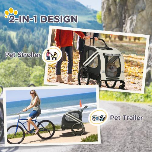 Aosom 2-in-1 White FCJ Bicycle Stroller Bike Wagon Trailer Sidecar Attachment Road-Visible for Small Dogs Pet Carrier Travel