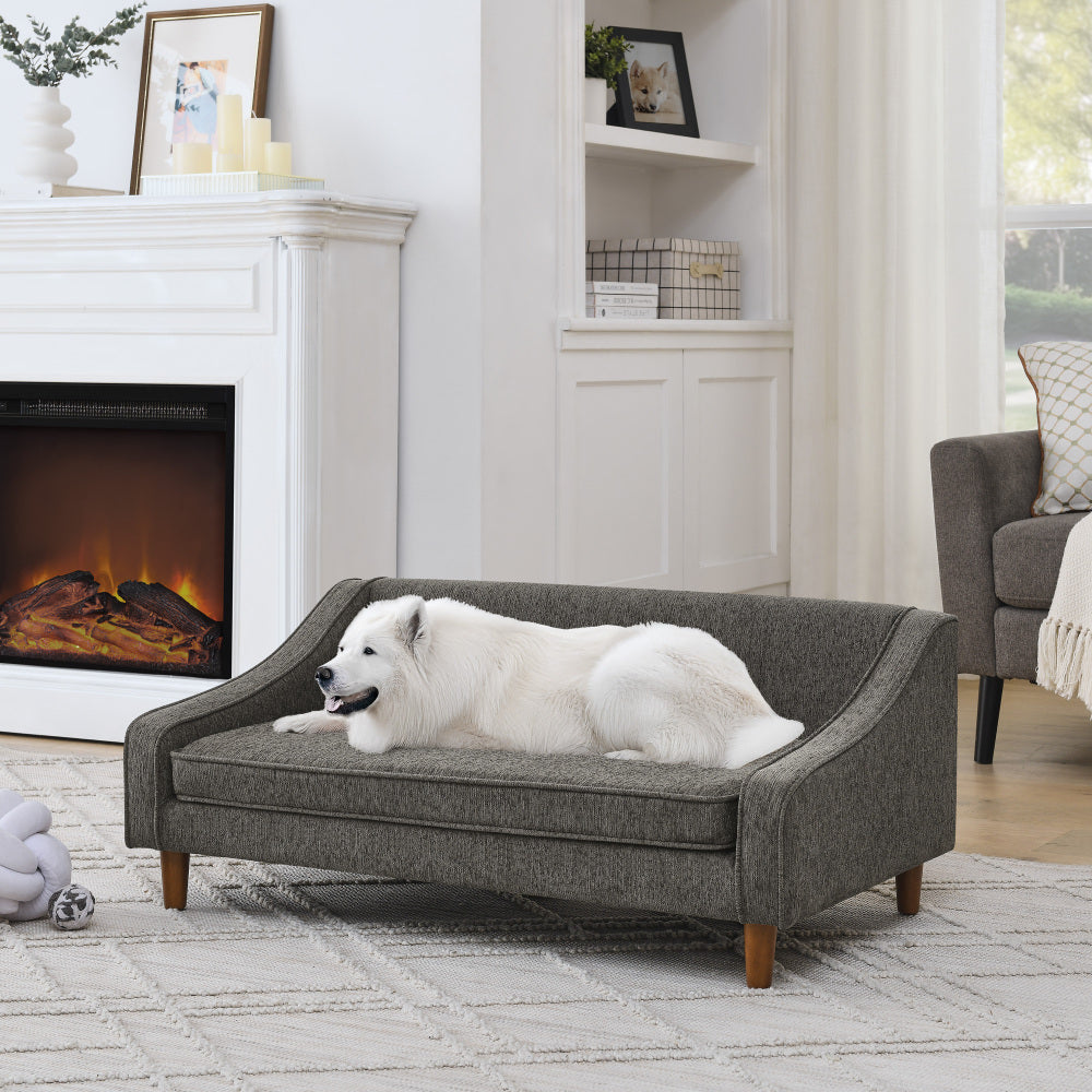 Durable Elevated Dog Sofa Bed,Pet Sofa with Modern Irregular Armrest Design,Comfortable Soft Dog Sofa-Dark Gray