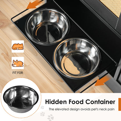Feeding Station with 2 Lockers, Pet Feeding Station with 2 Elevated Dog Bowls, Side Hooks, Anti-tipping Kit