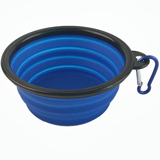 TD Single Blue Silicone Collapsible Travel Bowl XL Dog Feeder for Hiking Camping Walking Made with Stainless Steel
