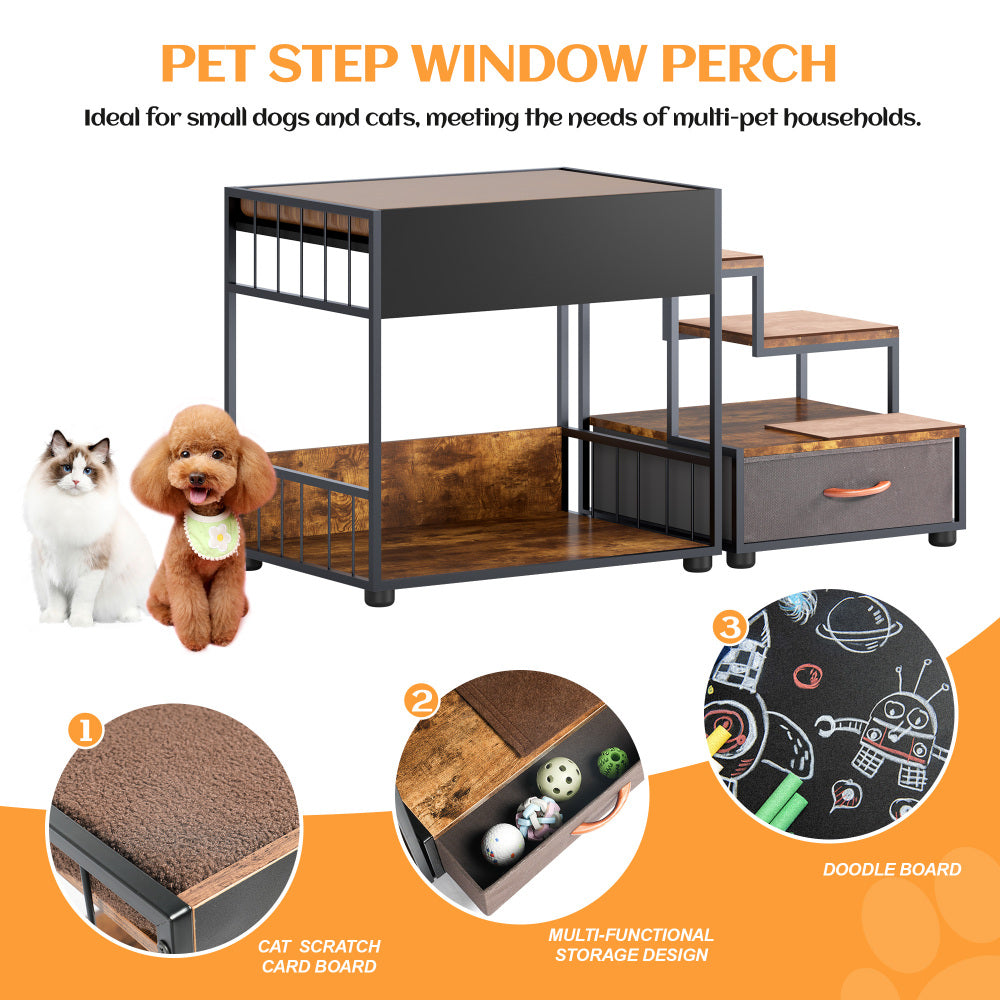 Pet Step Window Perch,Bunk Beds Window Perch for Dogs Bedside Lounge Elevated Dog Bed Multi-Level Platform with Sponge