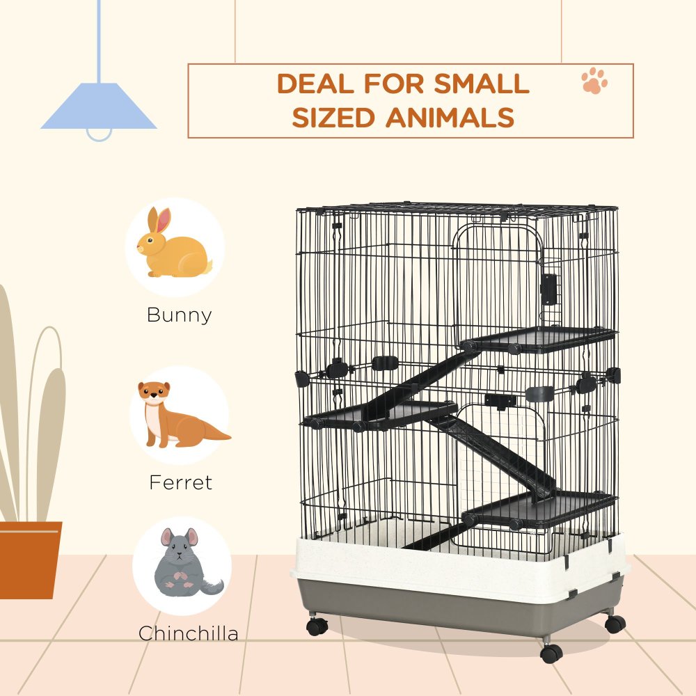 4-Level Small Animal Cage Rabbit Hutch with Wheels, Removable Tray, Platform and Ramp for Bunny, Chinchillas
