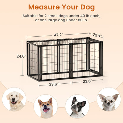 47.2\" Black Iron Dog Kennel Small Medium Dog Crate with Puppy Playpen Top Indoor Pet Cage 22\"L X 22\"W X 24\"H