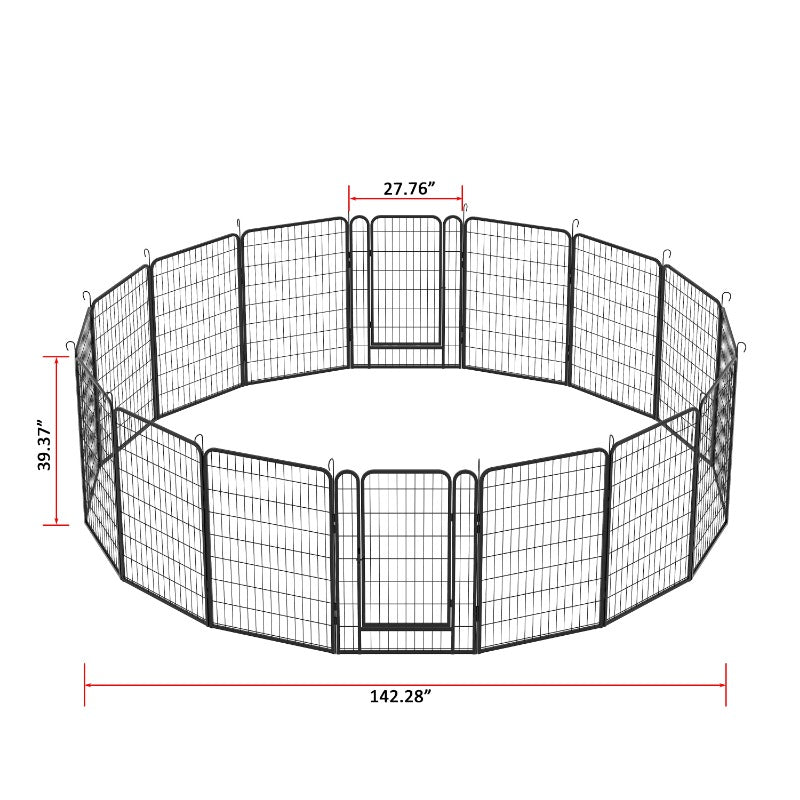 16 Panels Heavy Duty Metal Playpen with Door,39.37"H Dog Fence Pet Exercise Pen for Outdoor
