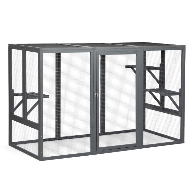 Spacious Wooden cat Cage with Waterproof Roof with Adjustable Pedals Suitable - Gray Black