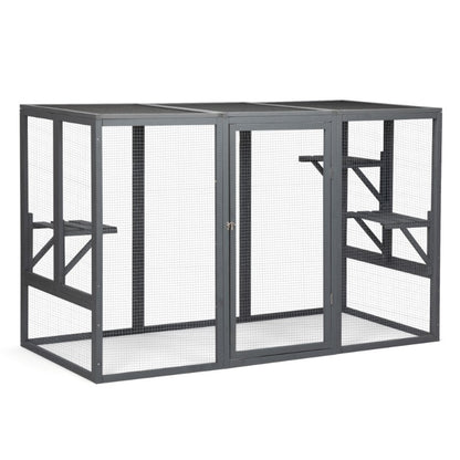 Spacious Wooden cat Cage with Waterproof Roof with Adjustable Pedals Suitable - Gray Black