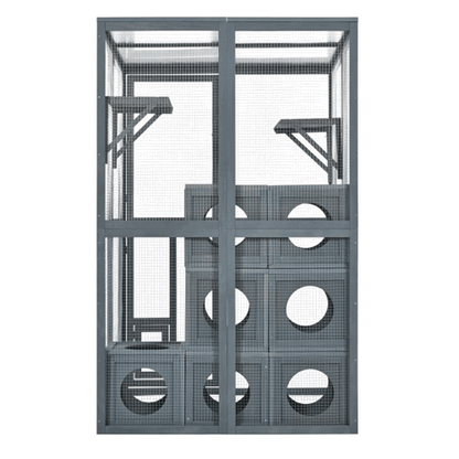 Outdoor Cat House Cat Shelves Grey Pine Wood Playground Cat Weather protection With Removable Wood Boxes