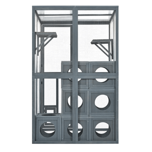 Outdoor Cat House Cat Shelves Grey Pine Wood Playground Cat Weather protection With Removable Wood Boxes