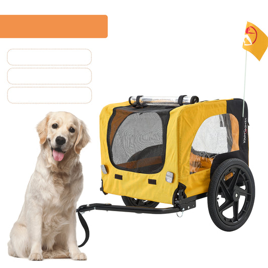 Yellow Outdoor Heavy-Duty Foldable Pet Stroller Practical Dog Carrier with Bicycle Tow Fashionable Oxford Fabric for Dogs & Cats