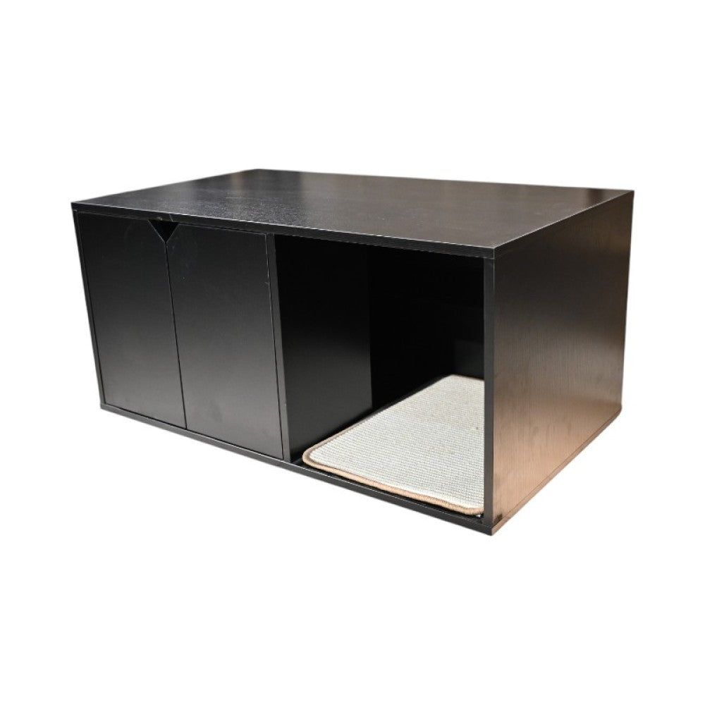 35.83" Cat Litter Box Enclosure Hidden Furniture (Scratch Pad Included), Modern Black Cat House
