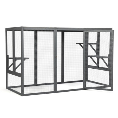 Spacious Wooden cat Cage with Waterproof Roof with Adjustable Pedals Suitable - Gray Black