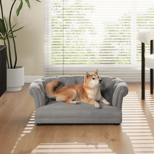 36.5" Chesterfield Dog Sofa Bed, Medium, Uptown Gray Stain Resistant High Performance Polyester