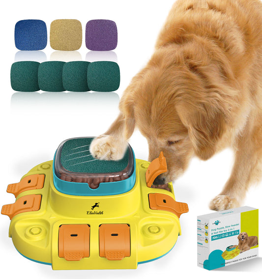 Dog Puzzle, 3-in-1 Dog Interactive Toy: Puzzle, Slow Feed & Dog Nail File yellow