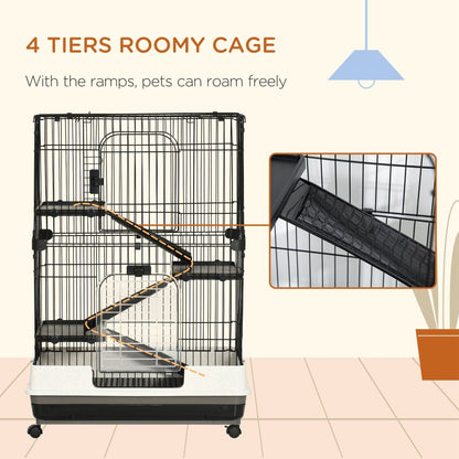 4-Level Small Animal Cage Rabbit Hutch with Wheels, Removable Tray, Platform and Ramp for Bunny, Chinchillas