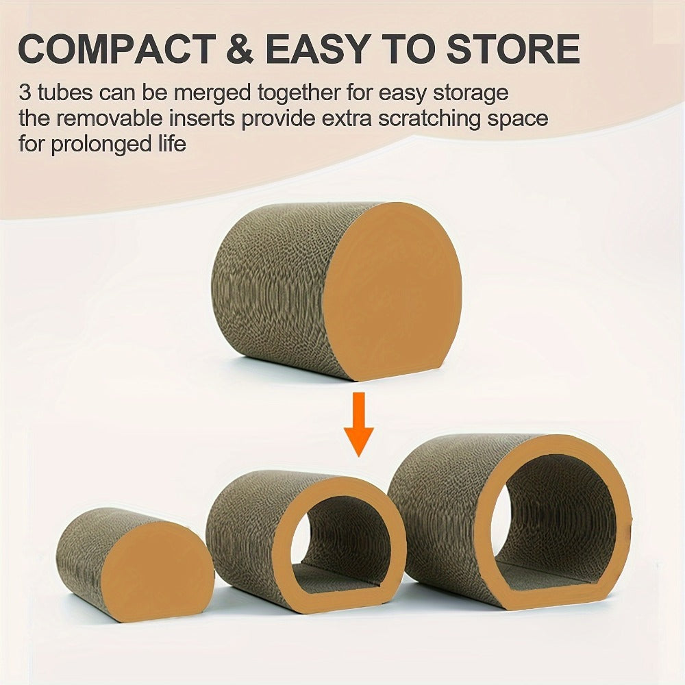 3 in 1 cat Tunnel Bed, 3 Sizes cat Scratching Board Bed, Corrugated cat Scratching Board, Hide and Play DIY cat Wheel