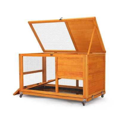 2-Tier Rabbit Hutch on Wheels, Bunny Cage with Run, Doors, Ramp, Openable Roof, Easy-to-Clean Tray, Pet House for Guinea Pigs Sm