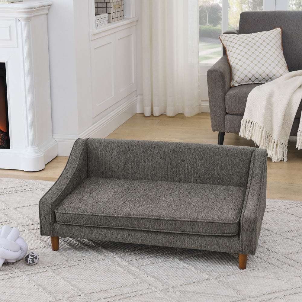 Durable Elevated Dog Sofa Bed,Pet Sofa with Modern Irregular Armrest Design,Comfortable Soft Dog Sofa-Dark Gray