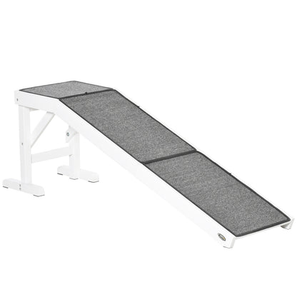 Dog Ramp for Bed, Pet Ramp for Dogs with Non-Slip Carpet and Top Platform, 60" X 16" X 20", White