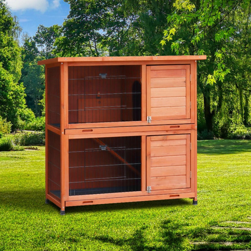 Rabbit Hutch Outdoor, 2-Story Rabbit Cage, Bunny Cage with 2 Removable No-Leak Trays,Non-Slip Ramp, Waterproof Roof