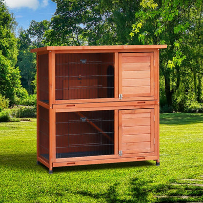 Rabbit Hutch Outdoor, 2-Story Rabbit Cage, Bunny Cage with 2 Removable No-Leak Trays,Non-Slip Ramp, Waterproof Roof
