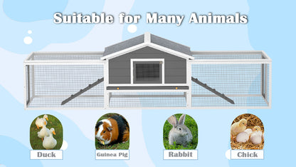 2-Story Large Wooden Rabbit Hutch Pet House with Ramps, Lockable Doors, Run Area and Asphalt Roof for Outdoor Use