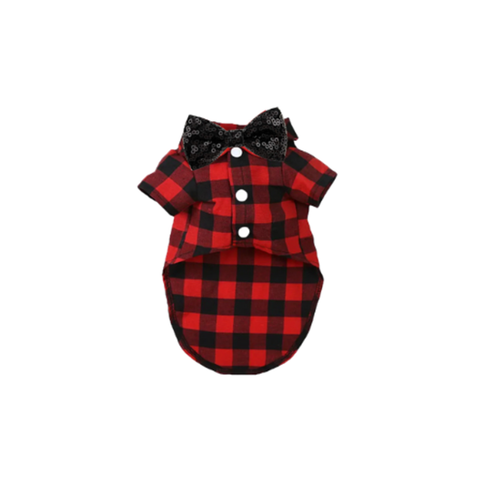 TD My Fancy Buffalo Plaid Dog Bowtie Shirt Premium Pet Clothes