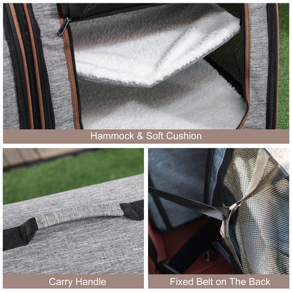 Portable Grey FCJ Pet Cat Carrier Soft-sided with Divider and Two Compartments Padded and Polyester Storage Bag for Travel