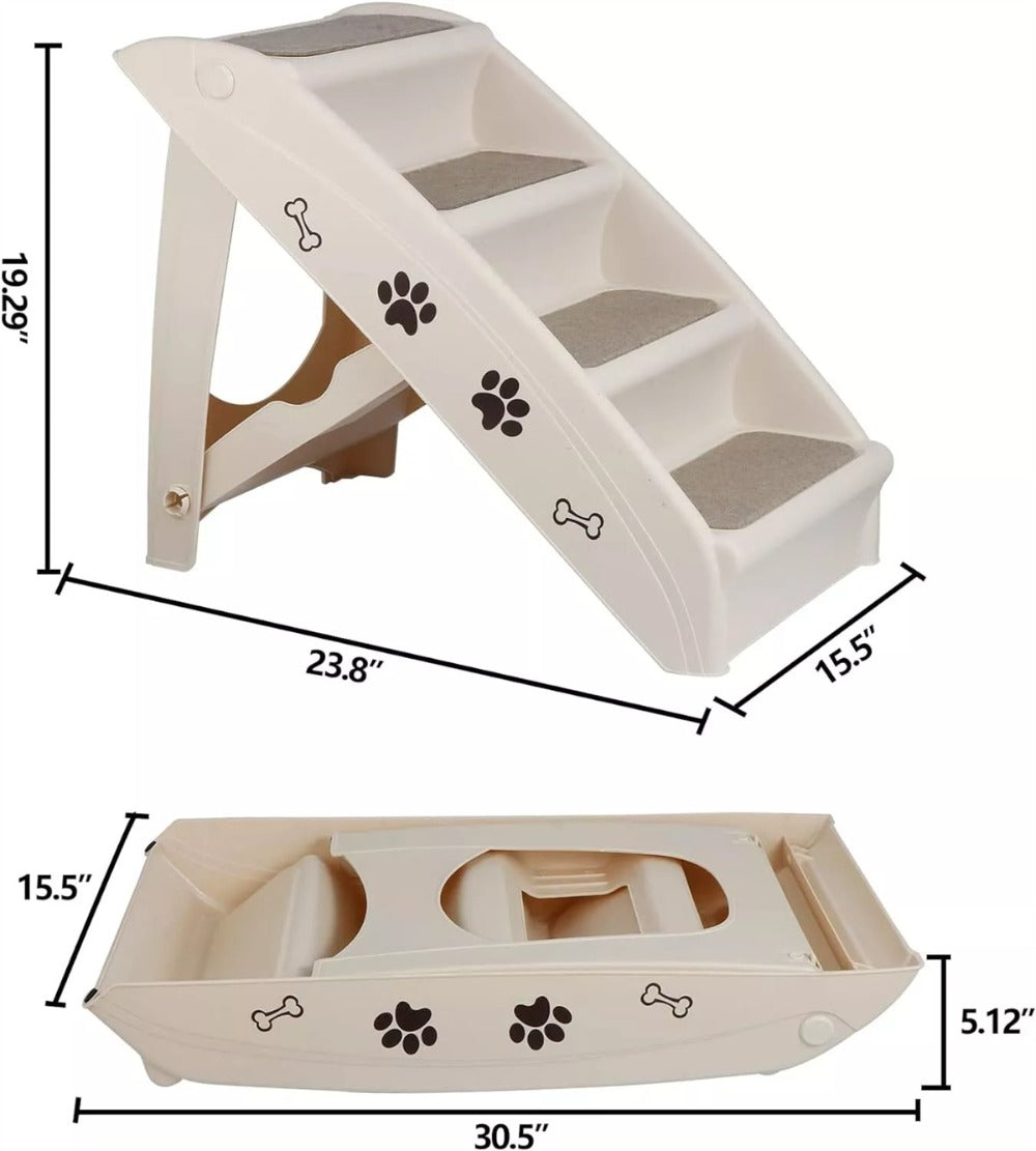 Foldable Dog Ramp Stairs Steps -Tan